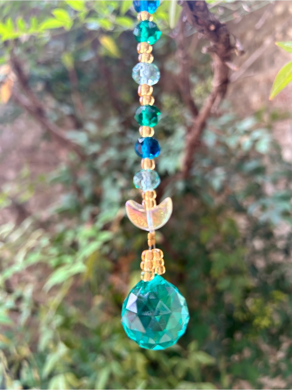 8.75” teal shades prism crystal beaded small suncatcher sun charm decor
